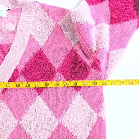 Lush Argyle Coquette Dopamine Button Down Cardigan Sweater Women's Med Oversized - Picture 6 of 9